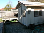 back yard right.  this shed has power and carpetting but is of questionable safety