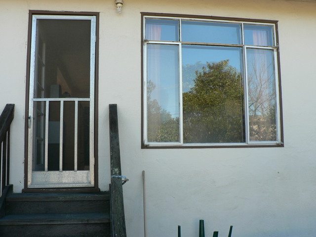 bottom of the steps, looking up at livingroom window