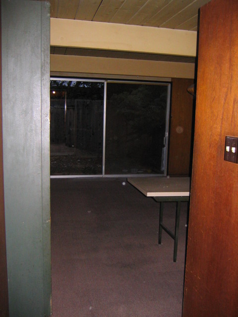 looking from front entrance to "dining" room/kitchen