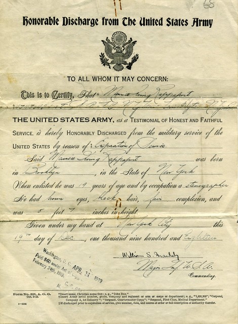 Discharged from the Army
Dec., 1918