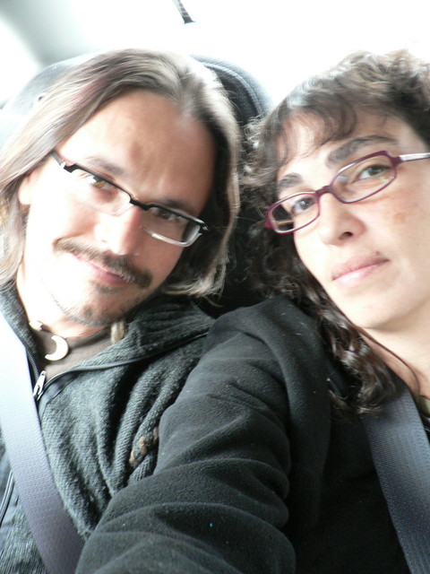 We're in the car.  Again