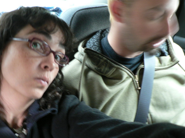 We're in the car.  Again.