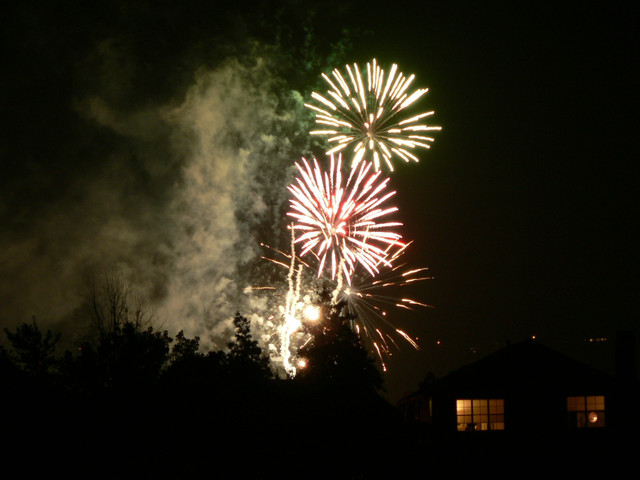 fireworks, as seen from the bridge to Santa Margarita Island