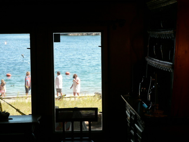 looking out through the dining room at the beach