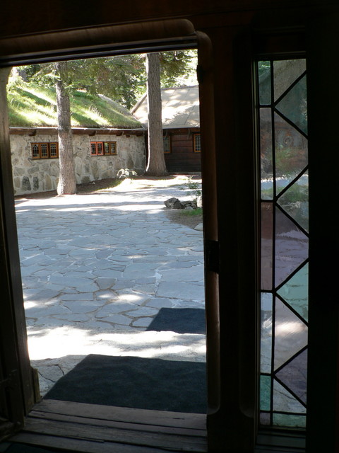 looking out the front door at the courtyard