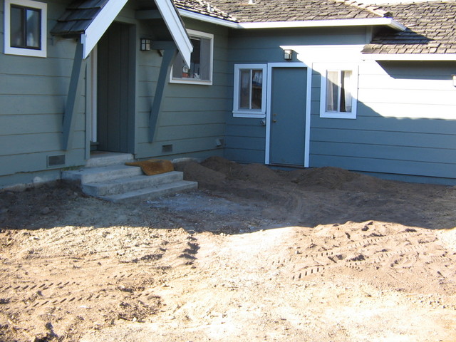 More pathing sculpted in the front of the house. There used to be rose bushes to the right of the right hand door.