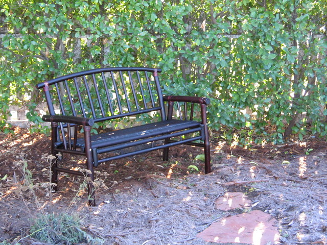 We put a bamboo bench out front at the and of the path