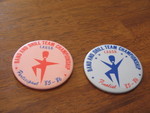 Participant and finalist buttons from the LAUSD Band & Drill Team Championship 1985-1986